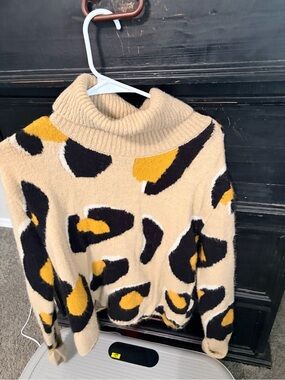 Anthropologie Beige Turtleneck Sweater with Black & Mustard Spots